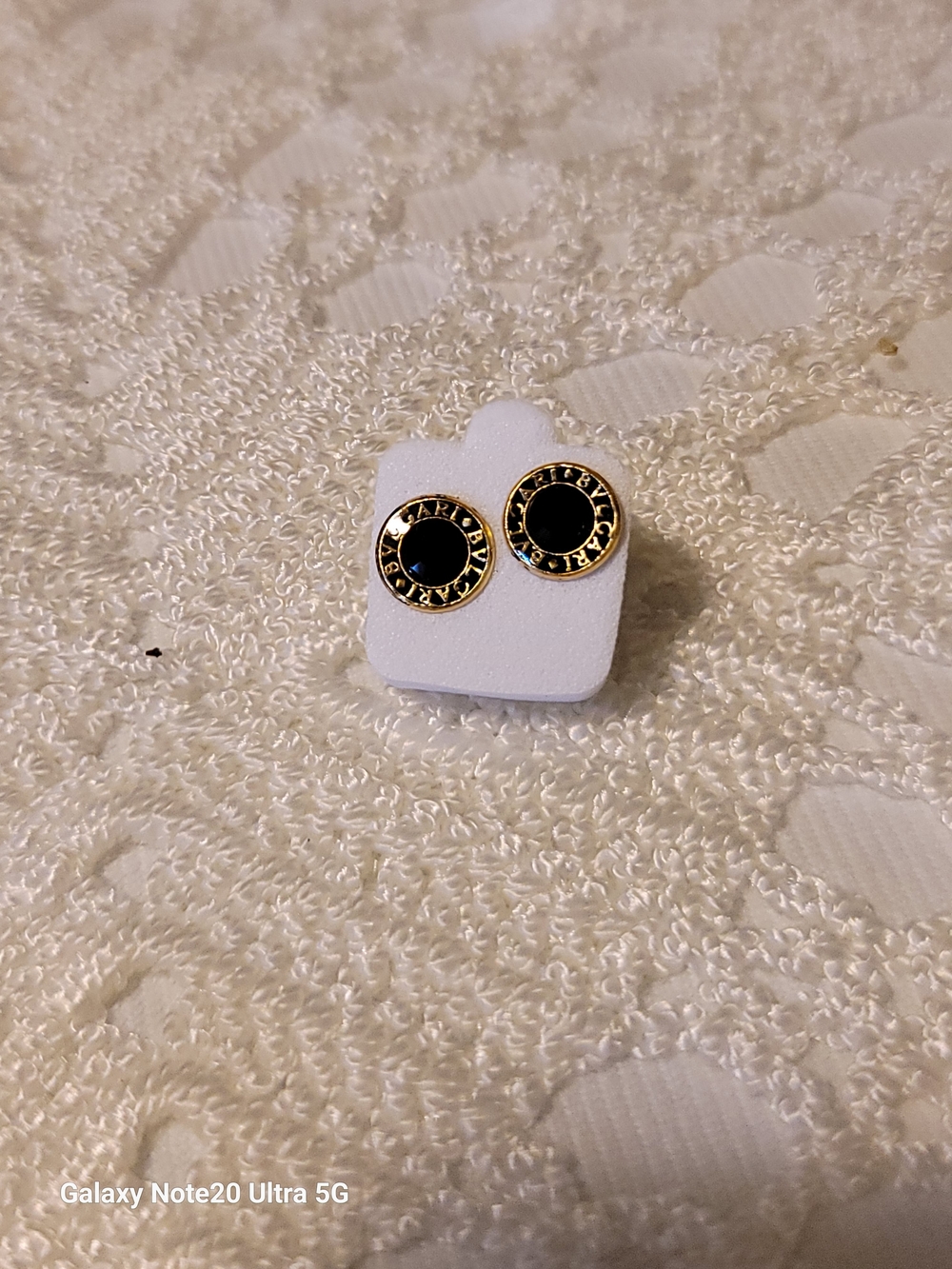 Gold and Black Round Stud Earrings - Designer Inspired Gold Plated.